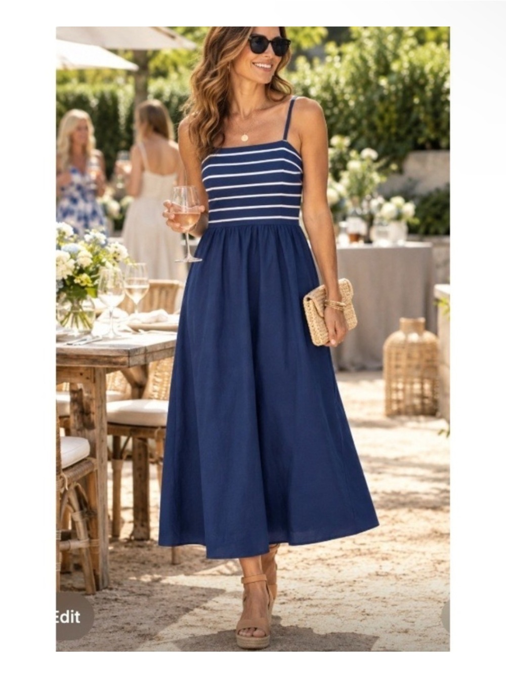 J.Crew Navy Striped Spaghetti Strap Midi Dress